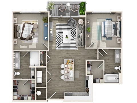 Floor plan for 2 beds, 2 baths, 1088 sqft